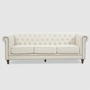 Chesterfield Light White Velvet Fabric Sofa