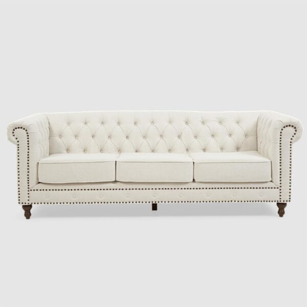 Chesterfield Light White Velvet Fabric Sofa