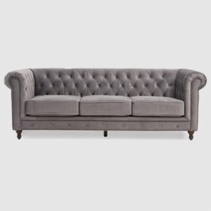 Chesterfield Grey Velvet Fabric Sofa