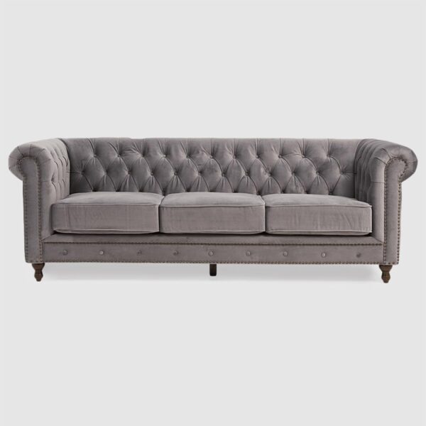 Chesterfield Grey Velvet Fabric Sofa