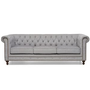 Chesterfield Light Grey Velvet Fabric Sofa