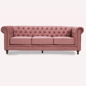 Chesterfield Light Rose Pink Velvet Fabric Sofa