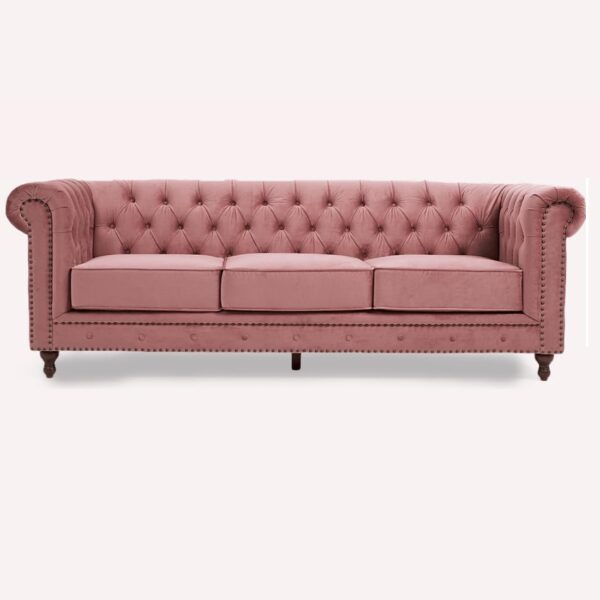 Chesterfield Light Rose Pink Velvet Fabric Sofa