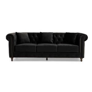 Chesterfield Black Velvet Fabric Sofa