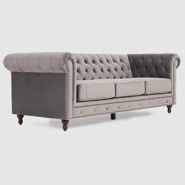 Chesterfield Grey Velvet Fabric Sofa - Image 2