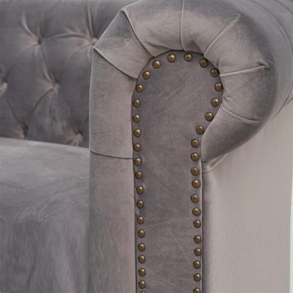 Chesterfield Grey Velvet Fabric Sofa - Image 3