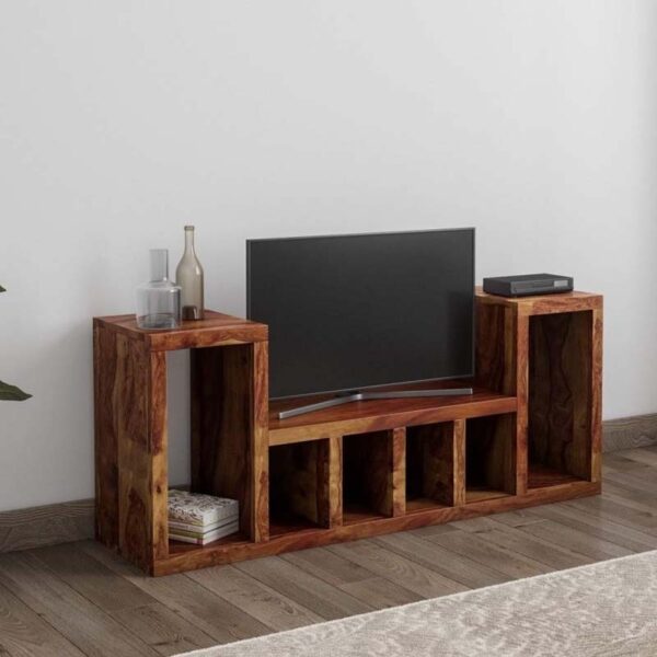 Solid Wood TV Stand with Shelf Storage