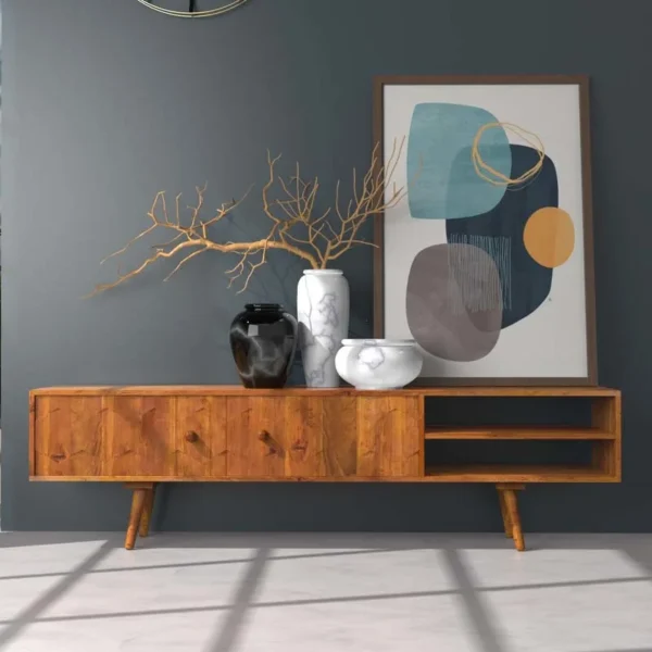 Wood TV Cabinet Stand with Drawer Storage
