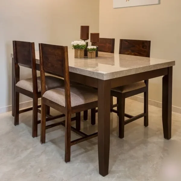 Natural Wooden 4 Seater Dinning Table With Stone
