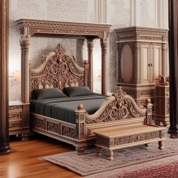 Royal Carving King Size Pillar Bed