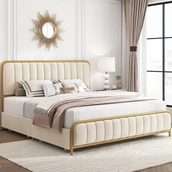 Upholstered Linning Classic White Bed