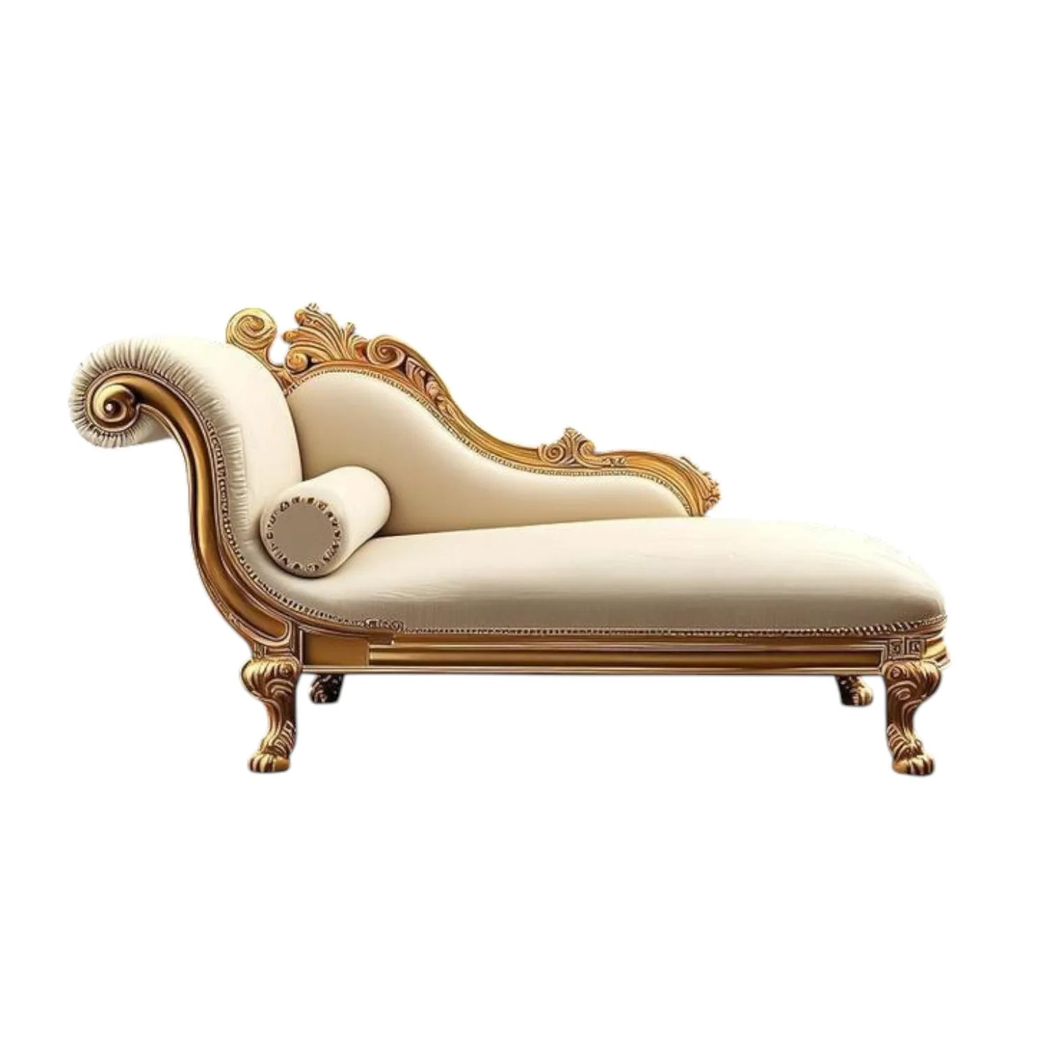 Chaise Lounge Cream Fabric with Gold Finish