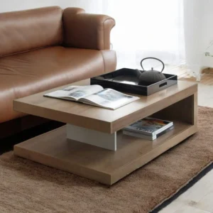 Modern Wooden Coffee Table with Open Storage Shelf – Minimalist Rectangular Design