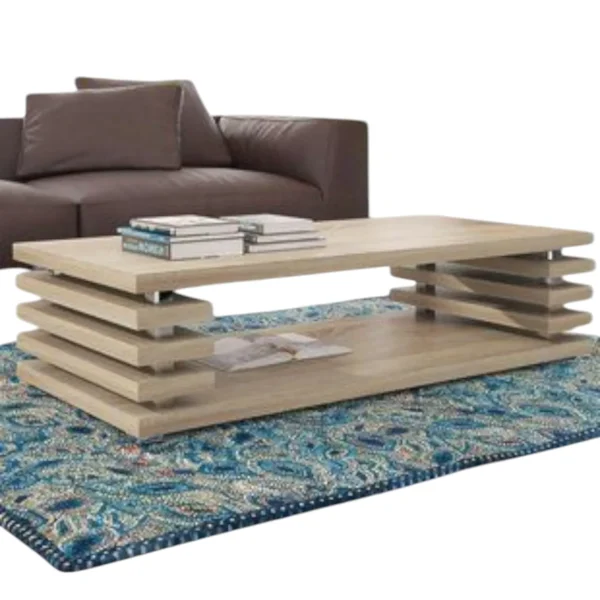 Modern Wooden Coffee Table with Layered Slat Design – Minimalist Living Room Centerpiece