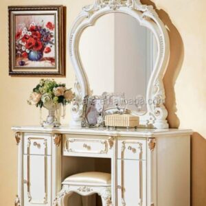 Luxury Vintage White Dressing Table Set with Ornate Mirror & Stool – Classic European Style