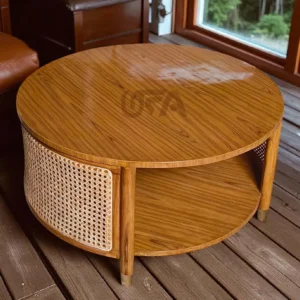 Classic Round Cane Wooden Centre Table With Natural Finish