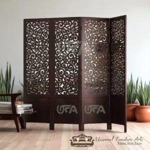 4 Panel Wooden Partition With Rich Brown Finish