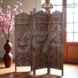 4 Panel Wooden Partition With Rich Brown Finish