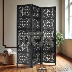 3 Panel Wooden Partition With Rich Black Finish