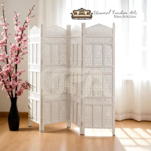 4 Panel Mughal Art Wooden Partition With White Deco Finish
