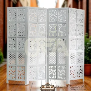 4 Panel Leaf Design Wooden Partition With White deco Finish
