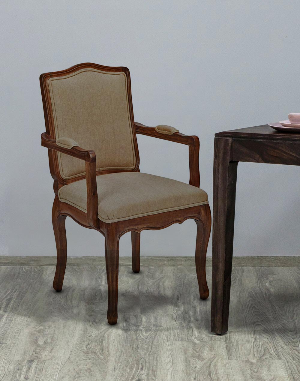 Colonial Hand Carved Teak Wood Armr