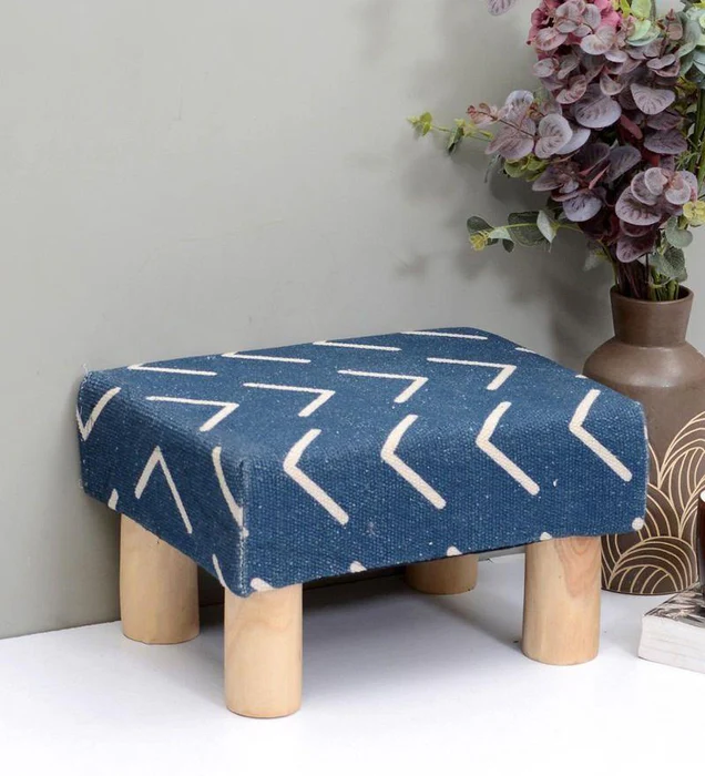 Solid Wood Footrest Stool In Cotton