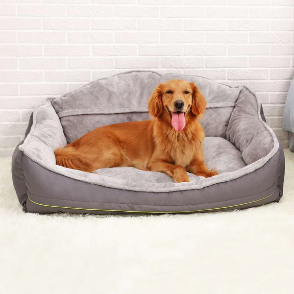 Brick Luxury Teak Wood Dog Bed Plush Upholstered Designer Pet Sofa, Durable & Comfortable