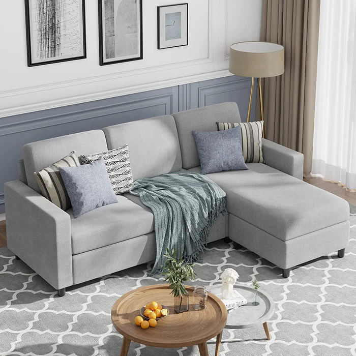 Cosy L-Shaped Sectional 3 Seater Sofa Set With Ottoman Elegant Living Room Furniture for Comfort and Style