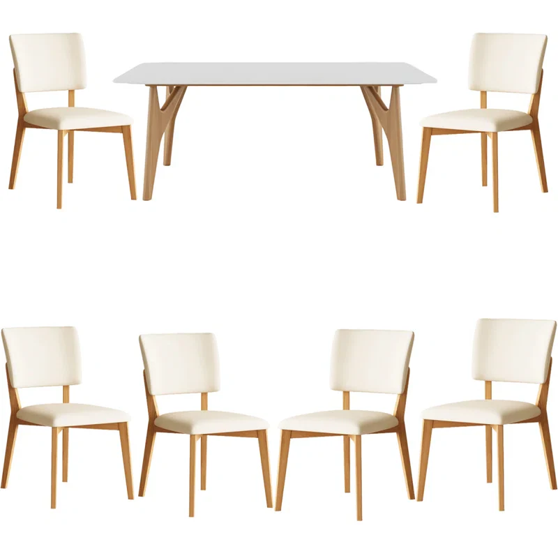 Cahir Luxe Modern Teak Wood Rectangular 6 Seater Dining Table Set Space-Saving Design for Dining Room and Kitchen - Image 4