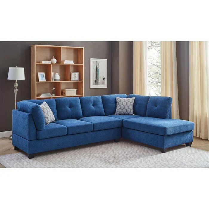Modernize Bravery Teak Wood Right Hand Facing Sparkle Fabric 5 Seater Corner L-Shaped Sectional Sofa Modern Living Room
