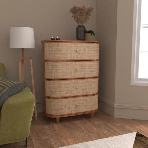 Curve Rattan Rosewood Chest of 4 Dr