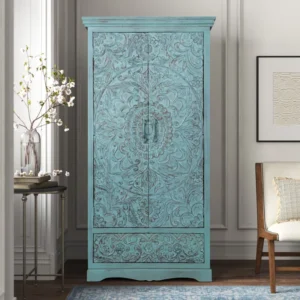 Concerto Teak Wood Multipurpose Storage Wardrobes & Dressers for Elegant Bedroom Storage Solution with 4 Doors and 1 Drawer (Green Washed)
