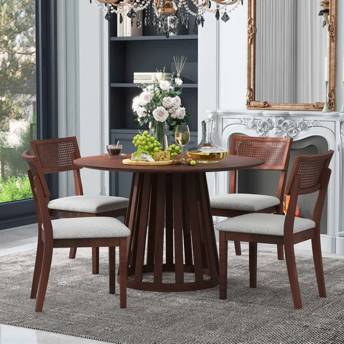BlackBurn Modern Teak Wood Round 4 Seater Dining Table Set - Image 3
