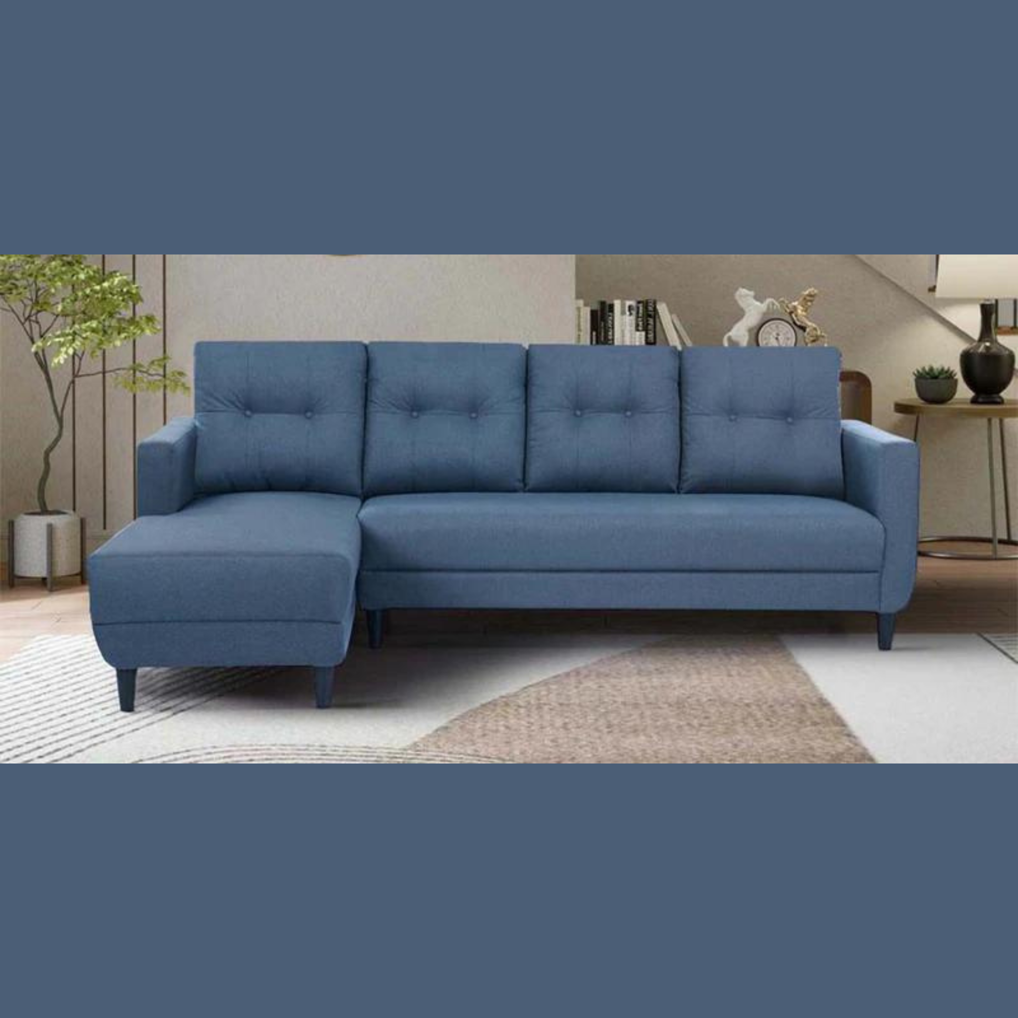 Aria RHS Handmade Teak Wood 6 Seater Sectional Sofa Set ( Blue )