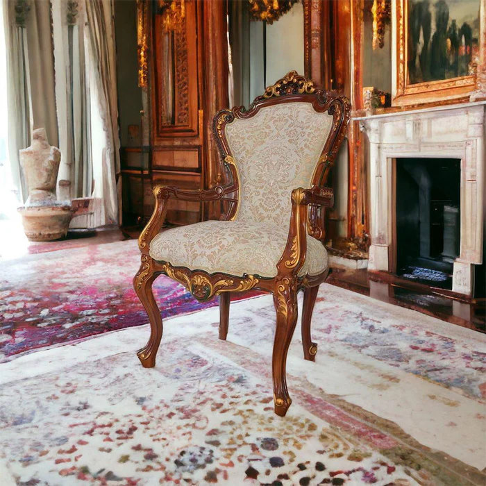 Deluxe Hand Carved Teak Wood Armcha