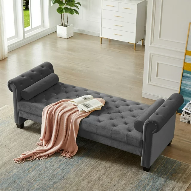 Flannel Entryway Button Tufted Teak