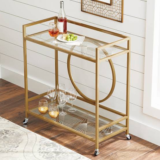 Rectangular 2-Tier Iron Glass Bar S