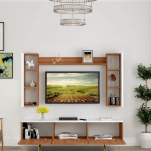 Kaydon TV Unit in Walnut Finish for TV's up to 43"  Modern Media Console with Versatile Storage Stylish Entertainment Center for Living Room