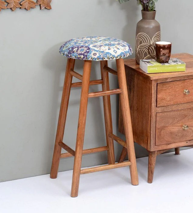Round Mango Wood Bar Stool In Cotto