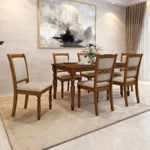Franceska Handmade Teak Wood 6 Seater Rectangular Dining Table Set Rustic Farmhouse Style, Durable & Eco-Friendly Furniture for Modern Dining Rooms