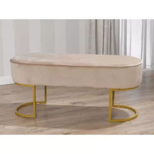Frida Dove Grey Velvet and Gold Metal Art Deco Style Bench