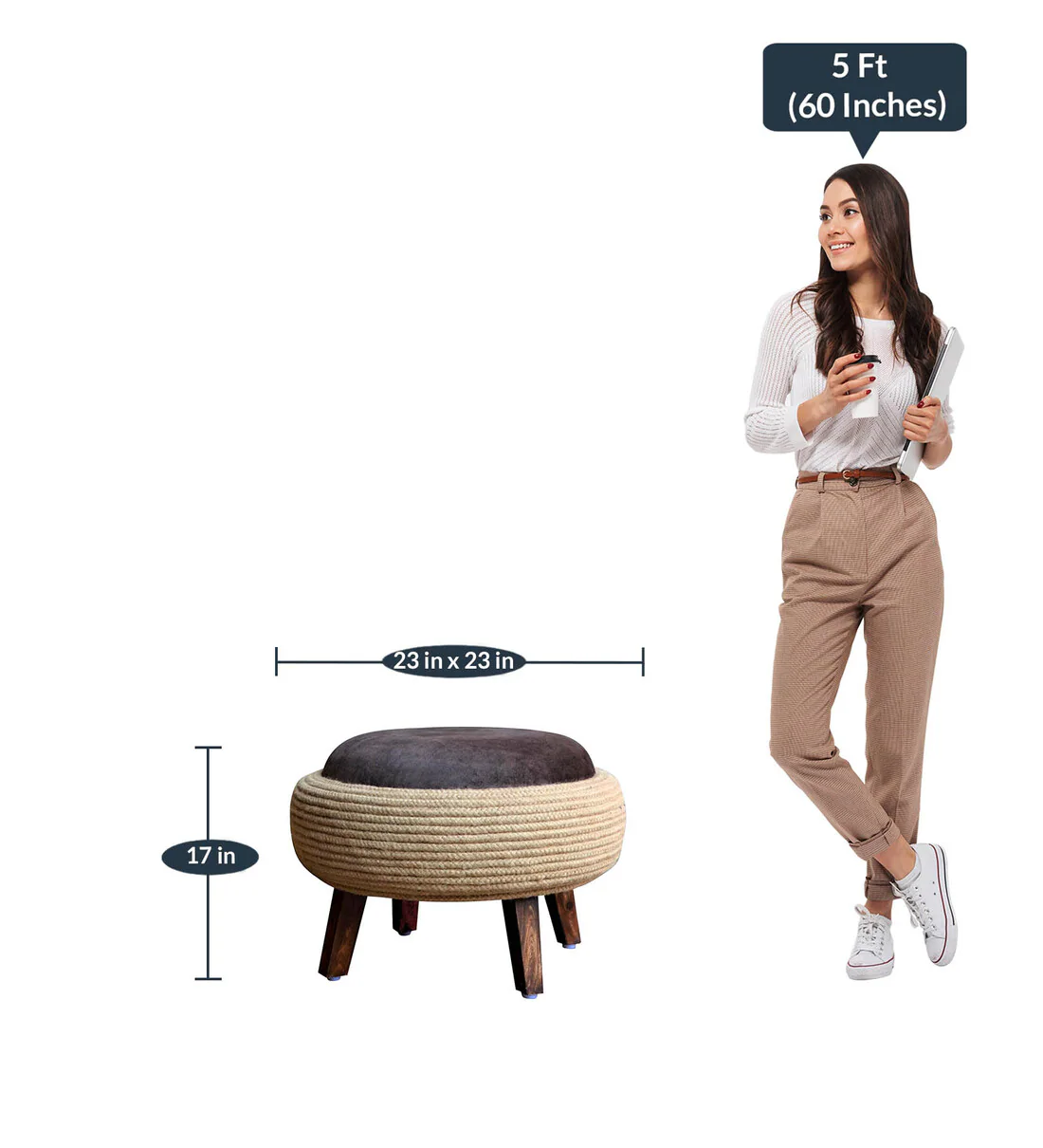 Sooty Soft Upholstery Pouffe & Ottoman Stool Versatile Decorative Seating & Footrest for Living Room, Bedroom (Brown) - Image 2