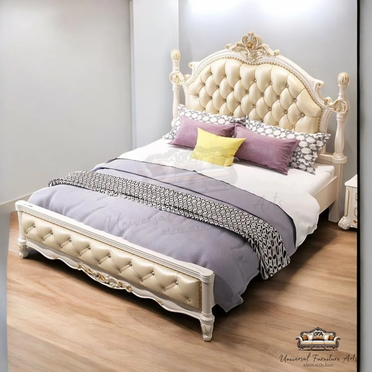 Royal Luxury Tufted Upholstered Bed with Rose Gold Finish - Image 3