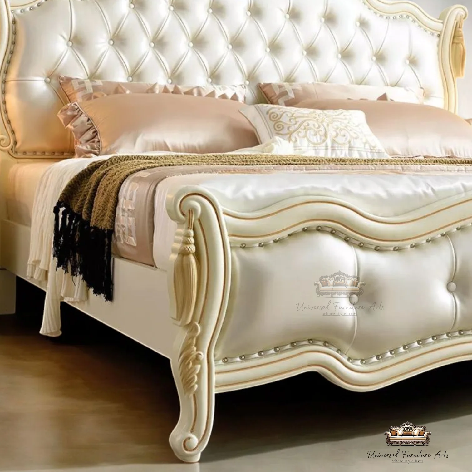 Royal Luxury Tufted Upholstered Bed with Rose Gold Finish - Image 4