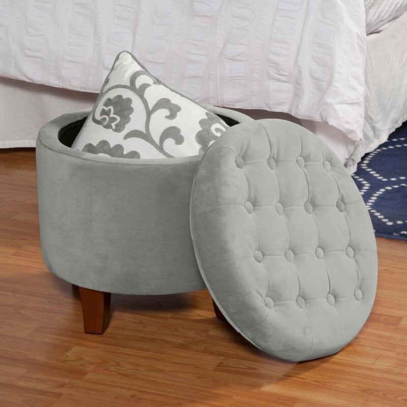 Wide Tufted Round Storage Ottoman with Storage (Grey) - Image 2