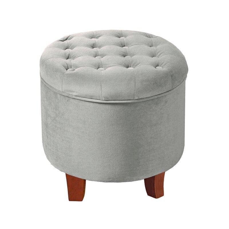 Wide Tufted Round Storage Ottoman with Storage (Grey) - Image 3