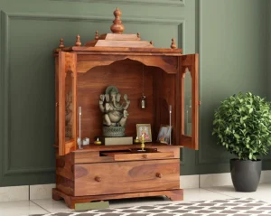 Rituals Handmade Teak Wood Pooja Temple with Single Drawer for Daily Prayers (Brown)
