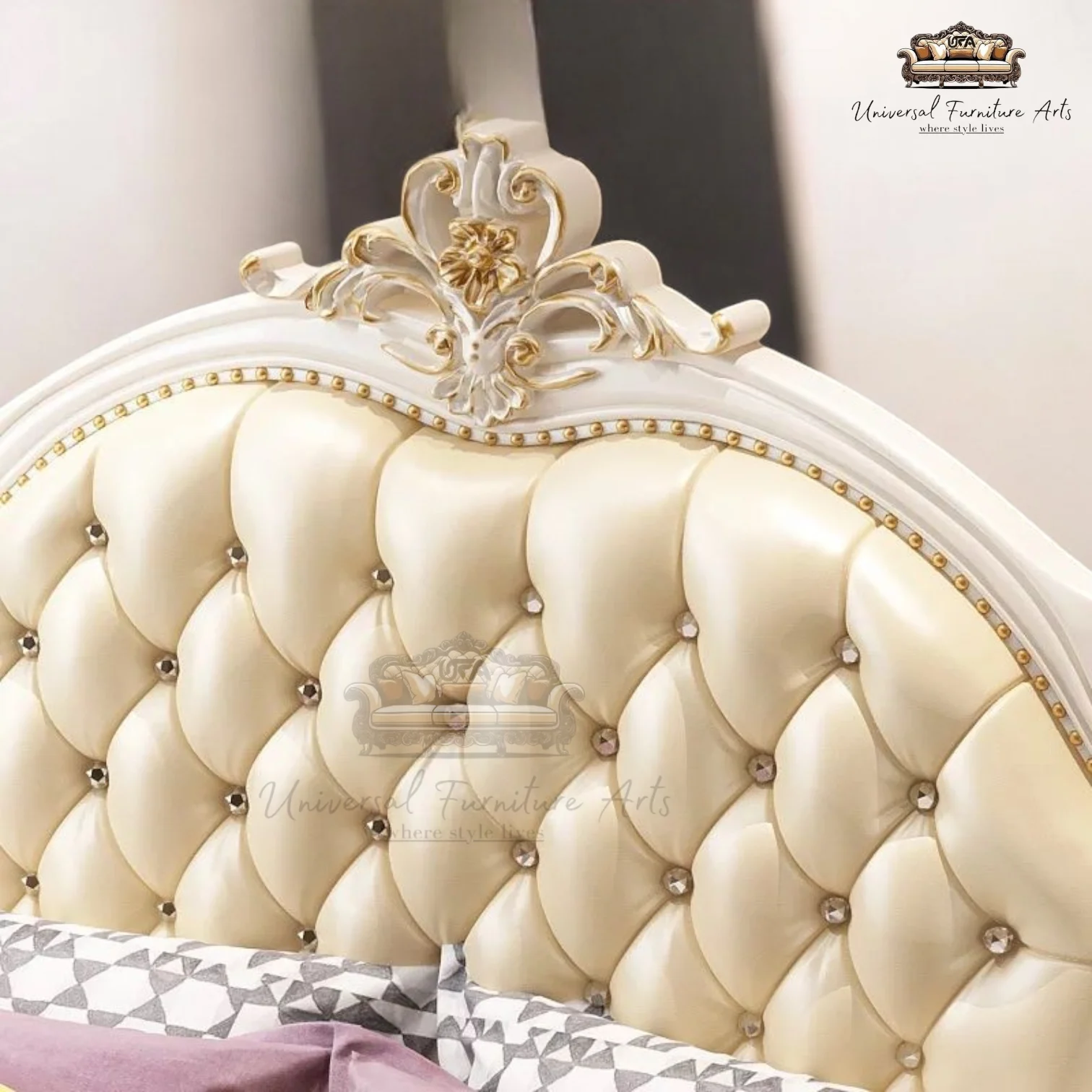 Royal Luxury Tufted Upholstered Bed with Rose Gold Finish - Image 5