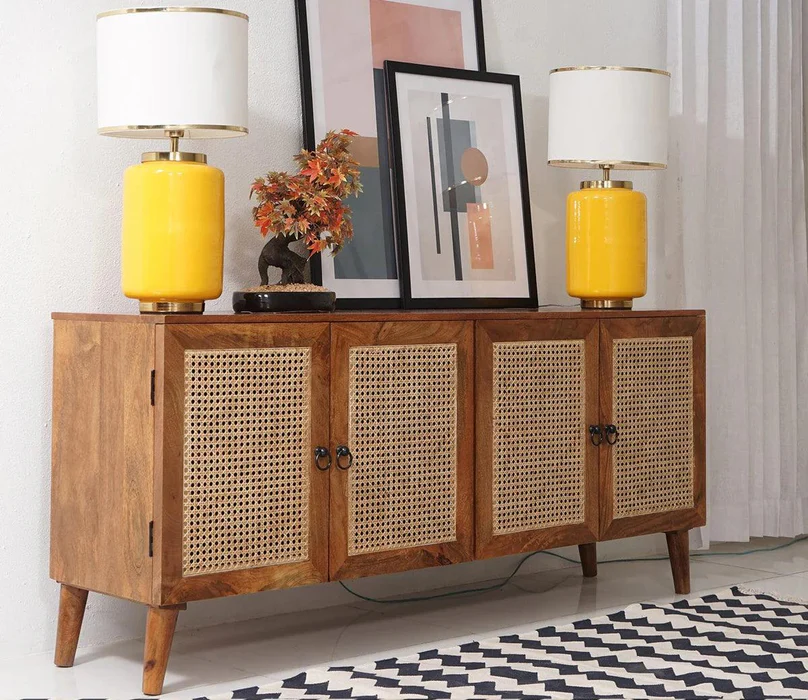 Cane Rattan Mango Wood Cabinet and 